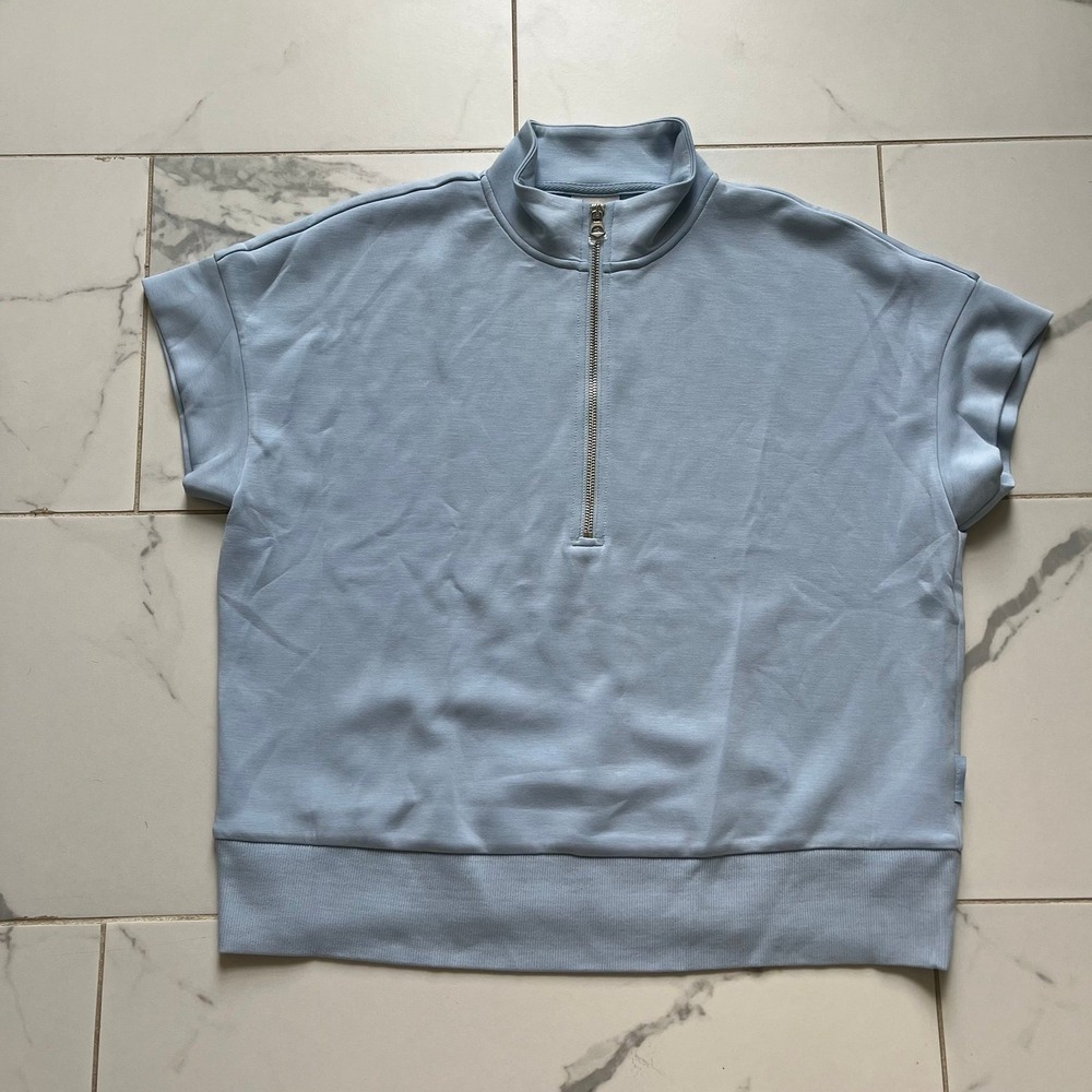 Varley Ritchie Short-Sleeve Half-Zip Sweat Top Light Blue sz Small